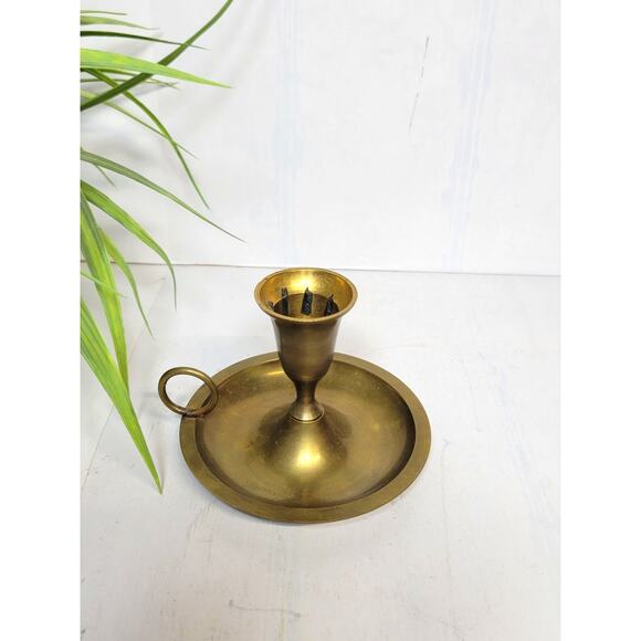 Vintage Brass Chamberstick Candle Holder, Finger Ring, Rogers & Son, India - Picture 1 of 4